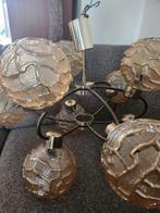 9 arms vintage amberglas hanglamp midcentury, Vintage, Ophalen of Verzenden, Zo goed als nieuw, Glas