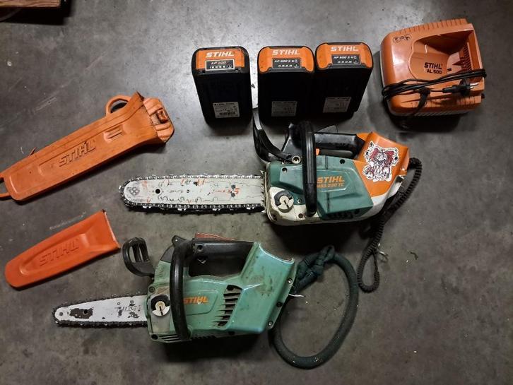 Groene stihl kettingzagen met batterij, Tuin en Terras, Hand-tuingereedschap, Gebruikt, Overige soorten, Ophalen