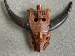 Masker houtsnijwerk Batak met hoorns ritueel dans Indonesië, Antiek en Kunst, Kunst | Niet-Westerse kunst, Ophalen of Verzenden