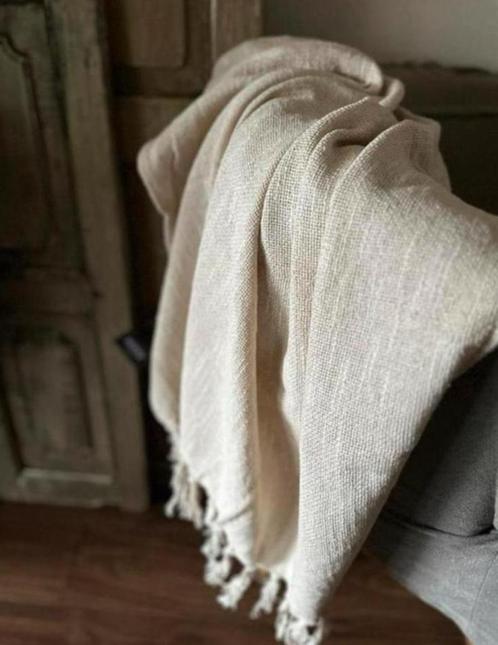 Plaid grof katoen ecru, Huis en Inrichting, Woonaccessoires | Plaids en Woondekens, Nieuw, Ophalen of Verzenden