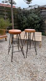 Leren Barkrukken - Vintage Industrieel, Huis en Inrichting, Barkrukken, Ophalen, Gebruikt, Met voetsteun, 60 tot 90 cm