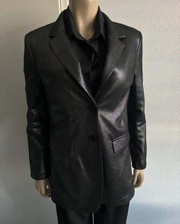 Biba style blazer lang glans zwart grijs maat L(40)nieuw beschikbaar voor biedingen