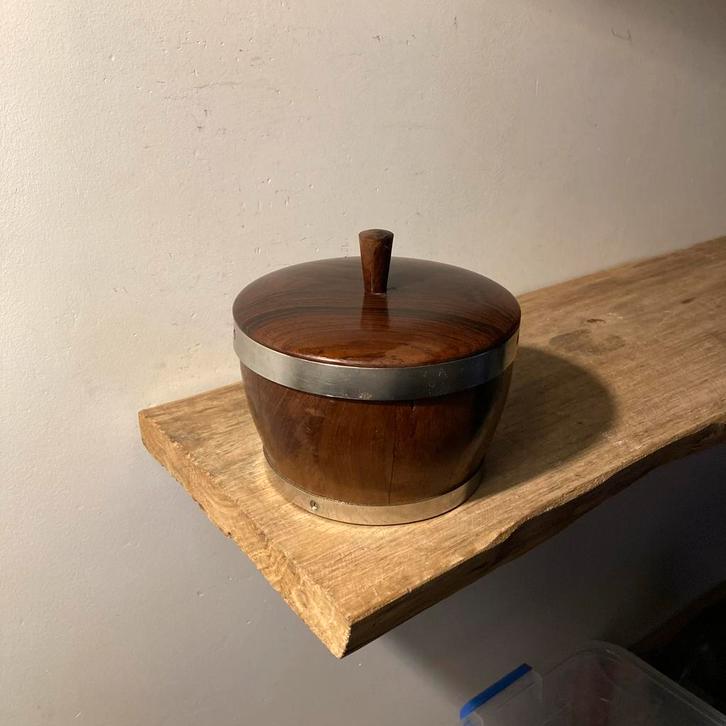 Vintage Houten Bewaarpot - 14cm, Antiek en Kunst, Curiosa en Brocante, Ophalen of Verzenden