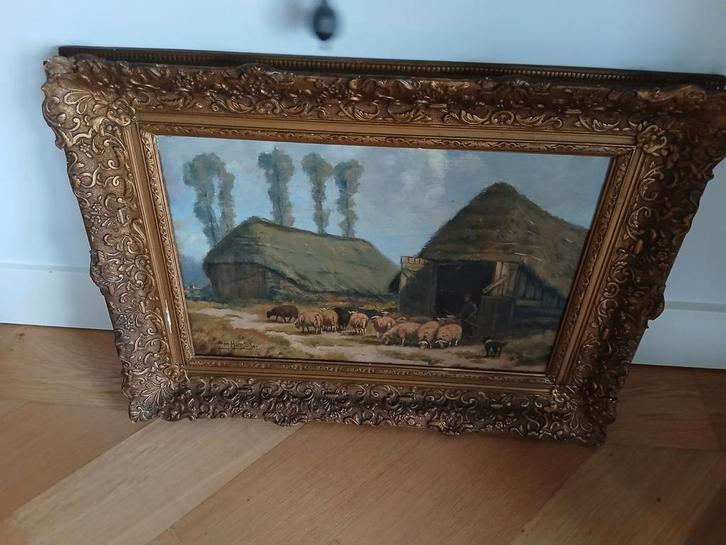 Olieverfschilderij op paneel - Schaapskooi, Antiek en Kunst, Kunst | Schilderijen | Klassiek, Ophalen