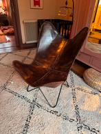 Vlinderstoel cognac kleur leer, Huis en Inrichting, Stoelen, Bruin, Leer, Ophalen of Verzenden, Zo goed als nieuw