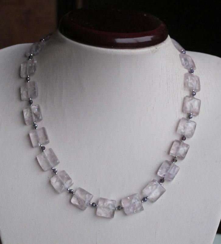Schitterende ketting met Amethist en kristal, verstelbaar, Sieraden, Tassen en Uiterlijk, Kettingen, Nieuw, Steen of Mineraal