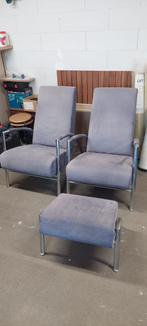 Harvink 2 suede stoelen + hocker, Huis en Inrichting, Fauteuils, Gebruikt, Ophalen