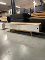 tv dressoir retro design met schuif eiken mat wit combi, Ophalen, 25 tot 50 cm, Eikenhout