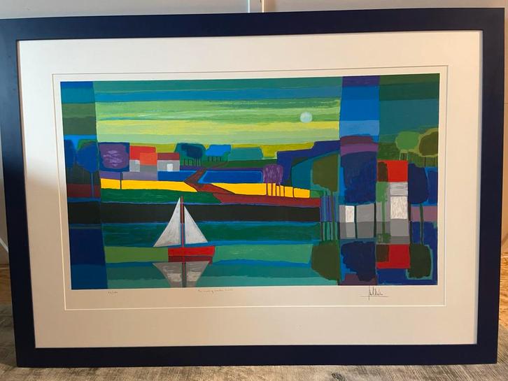 Zeefdruk ton schulten ‘in rustig water’, Antiek en Kunst, Kunst | Litho's en Zeefdrukken, Ophalen of Verzenden