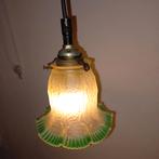 Vintage  Kelk Hanglampjes met Groene Accenten, Antiek en Kunst, Ophalen of Verzenden