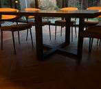 Vierkante eettafel 160x160 cm, eikenhout/metaal, Huis en Inrichting, Tafels | Eettafels, Ophalen, Gebruikt, 150 tot 200 cm, Vijf personen of meer