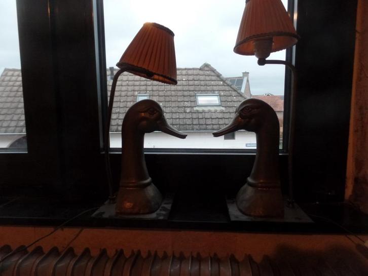 Twee antieke messing lampen in de vorm van ganzen, Antiek en Kunst, Antiek | Lampen, Ophalen