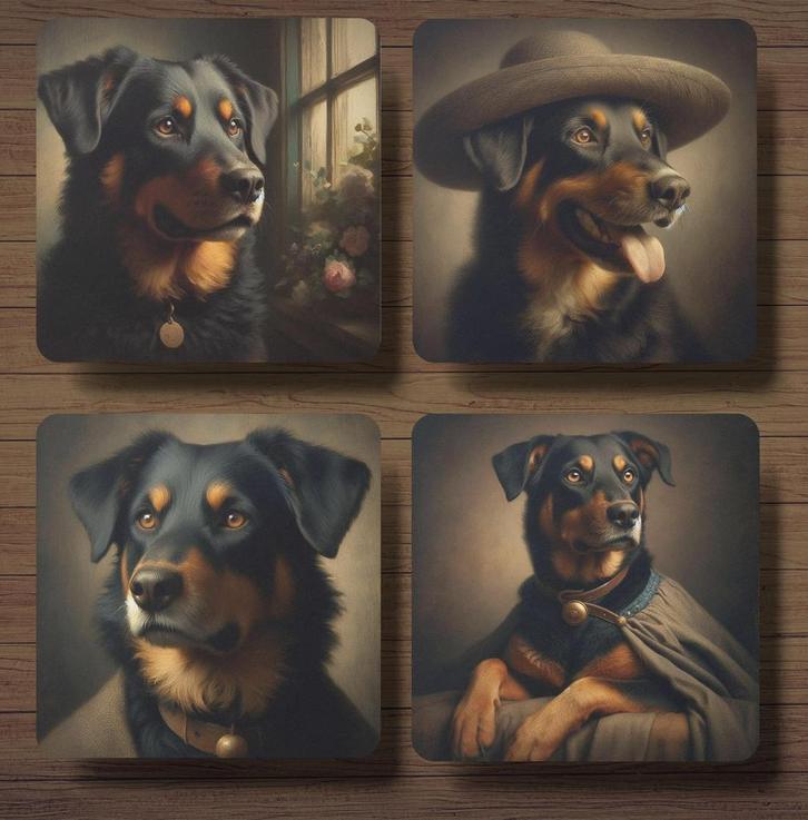 Beauceron Rembrandt stijl onderzetters met houder, Huis en Inrichting, Woonaccessoires | Onderzetters, Nieuw, Glas of Kopje, Ophalen of Verzenden