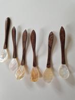6 vintage lepeltjes met houten handvat en parelmoer, Ophalen of Verzenden