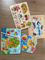 4 houten puzzels, Kinderen en Baby's, Speelgoed | Kinderpuzzels, Ophalen, Minder dan 10 stukjes, Gebruikt, 6 maanden tot 2 jaar