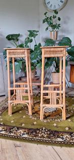 Plantentafel 2x bijzettafeltje bamboe rotan boho vintage, Ophalen, Zo goed als nieuw