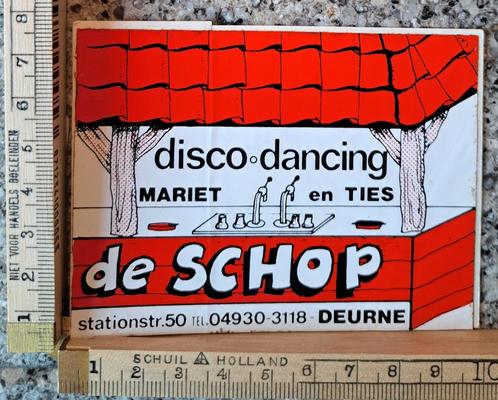 Vintage sticker Disco dancing de Schop Deurne Mariet Ties, Verzamelen, Stickers, Zo goed als nieuw, Overige typen, Ophalen of Verzenden