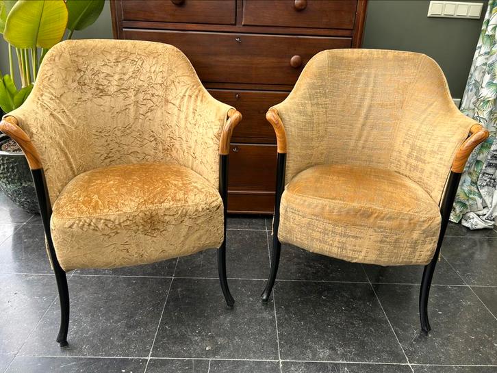 8x Giorgetti Progetti goudkleu fluweel fauteuils, Huis en Inrichting, Fauteuils, Zo goed als nieuw, 50 tot 75 cm, Minder dan 75 cm