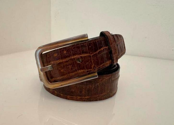 Croco leren riem ceintuur origineel crocoleer, Kleding | Heren, Riemen en Ceinturen, Zo goed als nieuw, Bruin, Verzenden