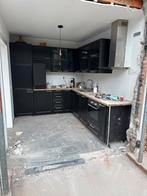 Zwarte Hoekkeuken met Apparatuur, Huis en Inrichting, Keuken | Complete keukens, Gebruikt, Zwart, Hoekkeuken, Ophalen of Verzenden