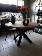 Robuuste ronde Eettafel met stalen x poot, Huis en Inrichting, Tafels | Eettafels, Ophalen, Rond, 50 tot 100 cm, Zo goed als nieuw