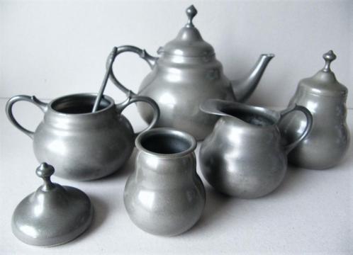 5 Delig tinnen thee servies, Antiek en Kunst, Antiek | Tin, Verzenden