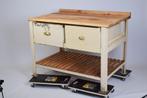 Antieke Bakkerstafel Metaal met Houten Werkblad en Schuiven, Ophalen of Verzenden, 25 tot 50 cm, Minder dan 100 cm