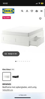 IKEA BRIMNES Bedframe met opberglades, wit, Ophalen, Wit, Tweepersoons, 140 cm