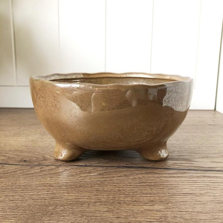 Mooie Daan Kromhout bloempot of schaal met een bruin/goud, Tuin en Terras, Bloempotten, Gebruikt, Aardewerk, Binnen, Minder dan 40 cm