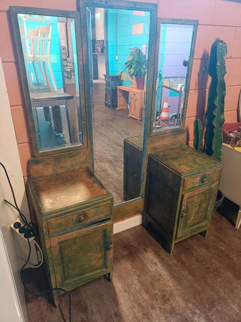 vintage gepimpte Kaptafel kapper spiegel, Huis en Inrichting, Tafels | Kaptafels, Gebruikt, Minder dan 100 cm, 50 tot 100 cm, Hout