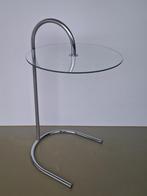 vintage Ikea design RY bijzettafeltje chroom buisframe glas, Ophalen, 50 tot 100 cm, Rond, Glas