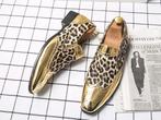 Gouden heren schoenen luipaardpatroon loafers lakschoenen, Verzenden, Nieuw, Overige kleuren, Loafers