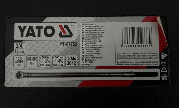 Momentsleutel 3/4" 160-800nm YATO YT-07752, Auto diversen, Autogereedschap, Nieuw, Ophalen of Verzenden