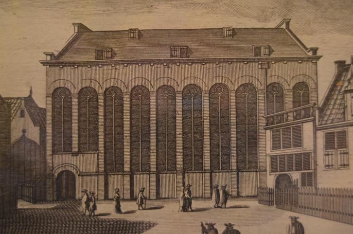 Ets Kerk de Mennonisten die men de Vlamingen noemt Amsterdam, Antiek en Kunst, Kunst | Etsen en Gravures, Ophalen of Verzenden