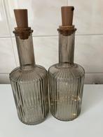 Z.g.a.n/2x geribbelde flessen met licht erin/decoratie, Overige kleuren, Ophalen of Verzenden, Minder dan 50 cm, Glas