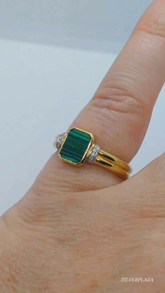 Ti Sento Zilveren Ring 925 Verguld Malachiet Vintage, Sieraden, Tassen en Uiterlijk, Ringen, Zo goed als nieuw, Dame, 17 tot 18
