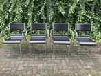 4x Stoelen design - Leer & Geborsteld staal   µf, Ophalen of Verzenden, Leer, Vier