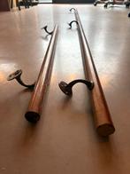 Houten trapleuning met messing beugels - 220 & 100 cm, Doe-het-zelf en Verbouw, Ladders en Trappen, Ophalen, Gebruikt, Trap, Minder dan 2 meter