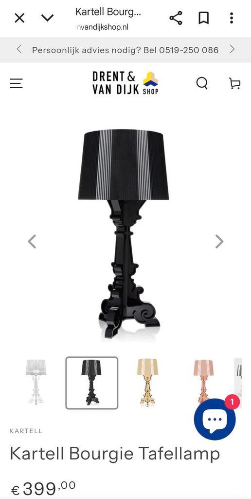 Design Kartell bourgie tafellamp zwart, Ferruccio Laviani, Huis en Inrichting, Lampen | Tafellampen, Zo goed als nieuw, 75 cm of meer