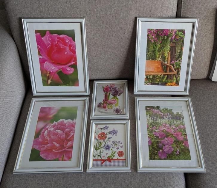 Te koop: 6 mooie foto's in bijpassende lijsten, Huis en Inrichting, Woonaccessoires | Schilderijen, Tekeningen en Foto's, Zo goed als nieuw