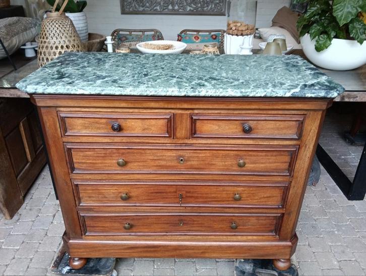 Antieke badkamermeubel wastafel marmer vintage dressoir tv m, Huis en Inrichting, Badkamer | Badkamermeubels, Zo goed als nieuw