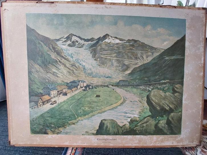 Oude Schoolplaat Rhônegletscher Zwitserland, Antiek en Kunst, Antiek | Schoolplaten, Ophalen