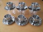 6 RVS dubbelwandige espressokop en schotels, Overige materialen, Ophalen of Verzenden, Zo goed als nieuw, Overige stijlen
