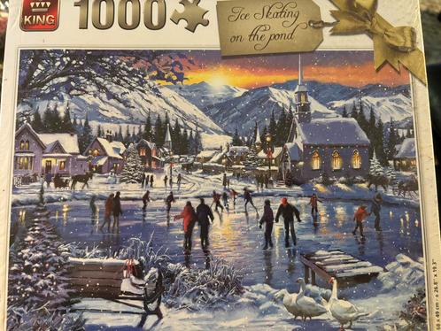 Puzzel 1000 stukjes “Ice skating on the pond”, Hobby en Vrije tijd, Denksport en Puzzels, Nieuw, Ophalen of Verzenden