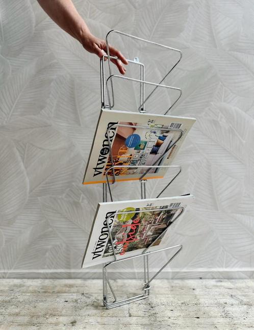 Vintage chromen tijdschriftenrek, Huis en Inrichting, Woonaccessoires | Krantenbakken en Lectuurbakken, Zo goed als nieuw, Ophalen of Verzenden