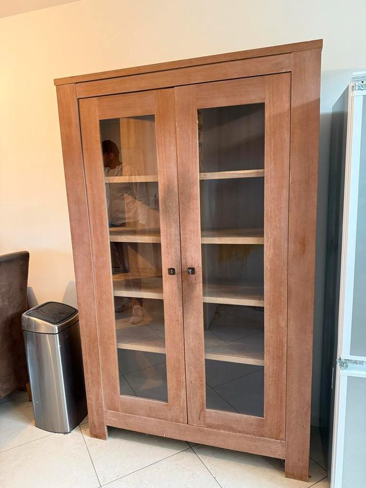 Massief houten kast - 195x119,5x40 cm vitrine, Huis en Inrichting, Kasten | Vitrinekasten, Gebruikt, 150 tot 200 cm, 100 tot 150 cm
