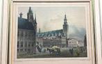 gekleurde staal gravure stadshuis Gouda uit 1858, Antiek en Kunst, Kunst | Etsen en Gravures, Ophalen of Verzenden