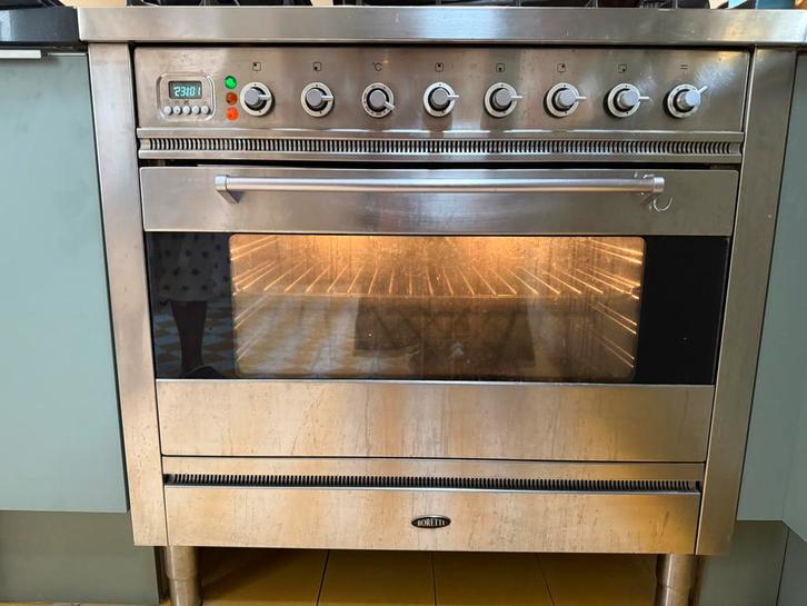 Boretti oven en gasfornuis 90cm, Witgoed en Apparatuur, Fornuizen, Gebruikt, Vrijstaand, Gas, 5 kookzones of meer, 90 tot 95 cm