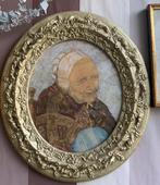 heel oud schilderij ovaal met oude eame, Ophalen of Verzenden