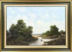 Schilderij van F.L. Corsius - Vissers op plas, landschap., Antiek en Kunst, Kunst | Schilderijen | Klassiek, Ophalen